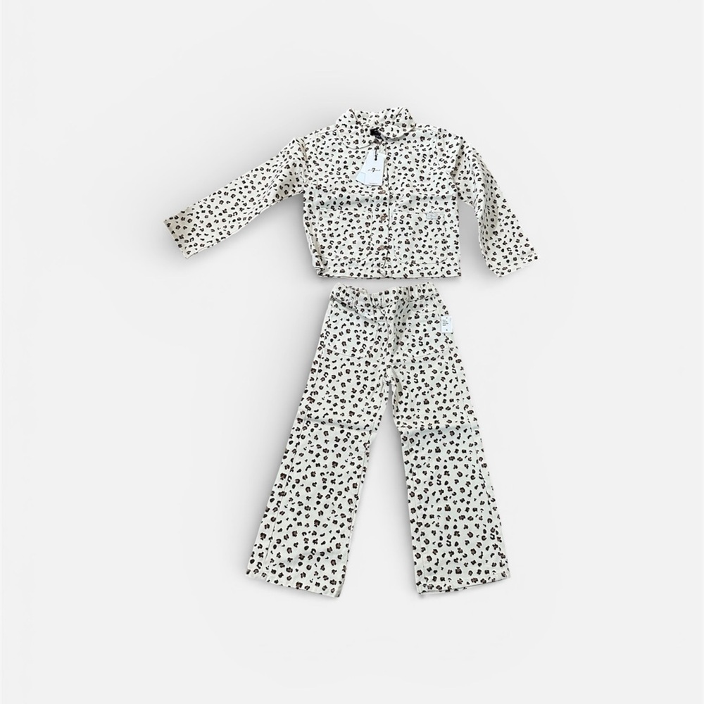 7 For All Mankind Kids Taupe Cheetah Denim 2 Piece Long Sleeve/Pant Set Sz 6 NWT